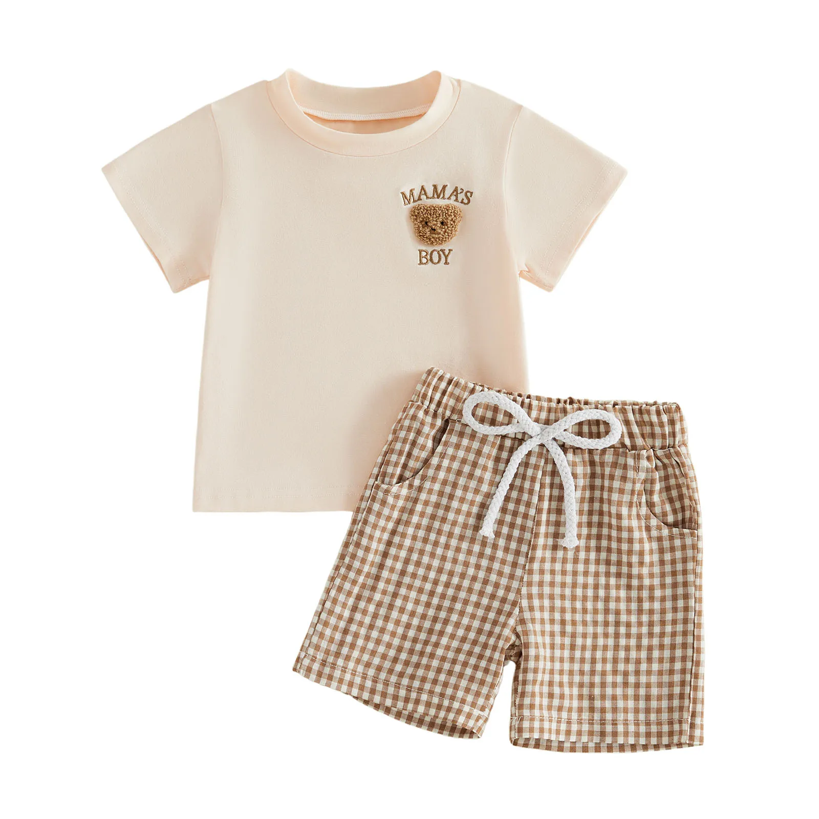 Conjunto de verano para bebé: camiseta manga corta oso bordado y short - imagen 3
