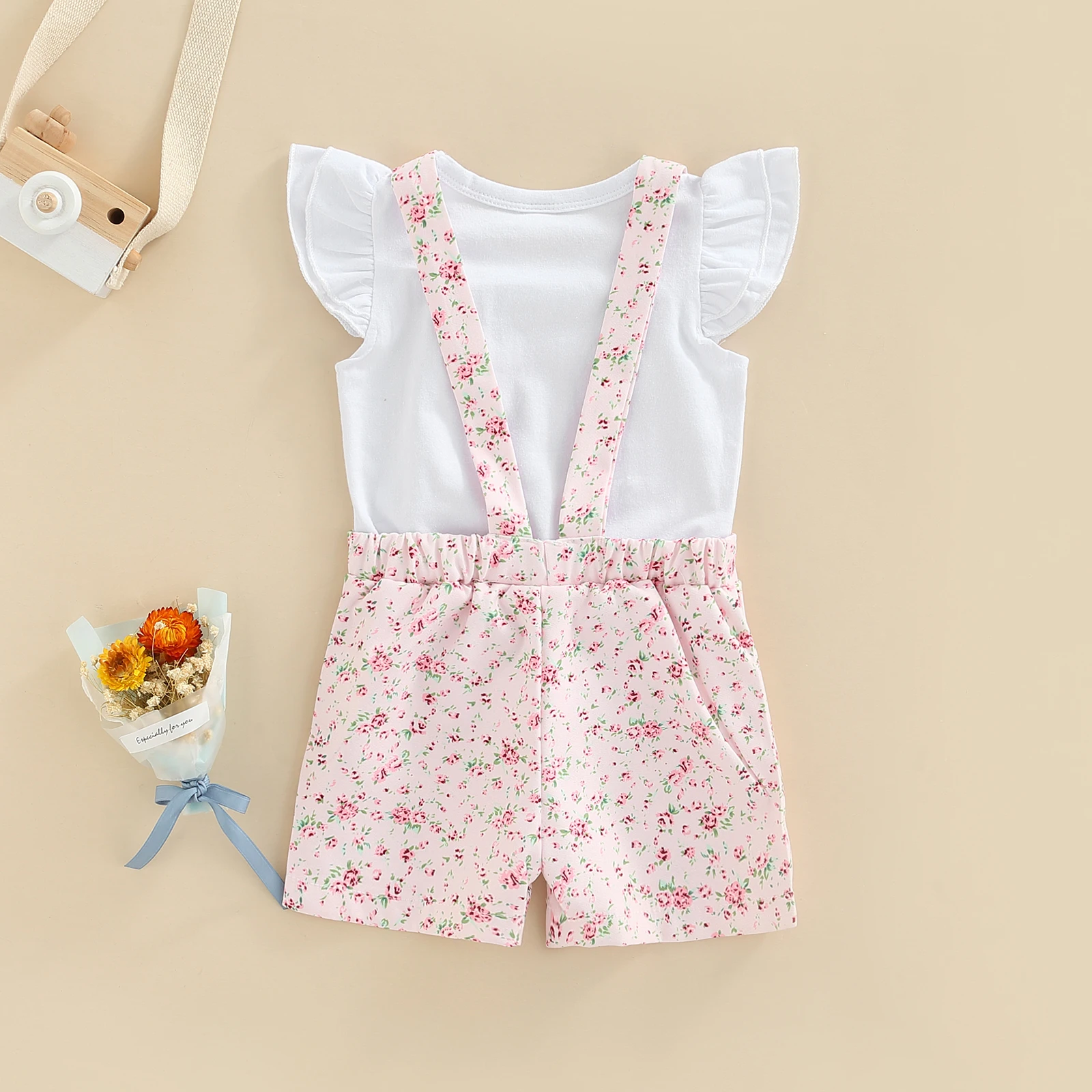 Conjunto verano niña: top cuello redondo y pantalones cortos flores - imagen 2