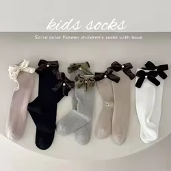 Calcetines altos con lazo de princesa - Algodón suave para niña, retro