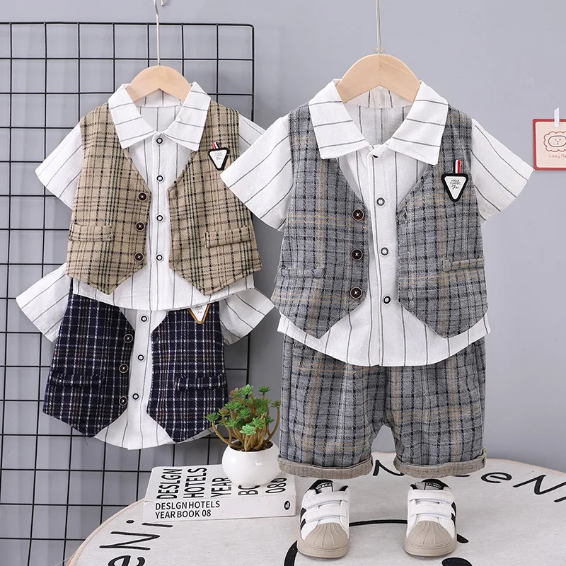 Conjunto de verano para bebé con chaleco a cuadros y shorts - imagen 4