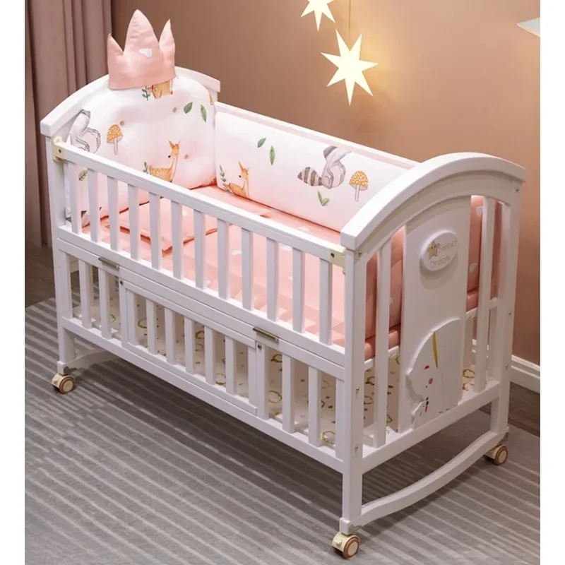 Cuna multifuncional de madera maciza convertible 2 en 1 para niños