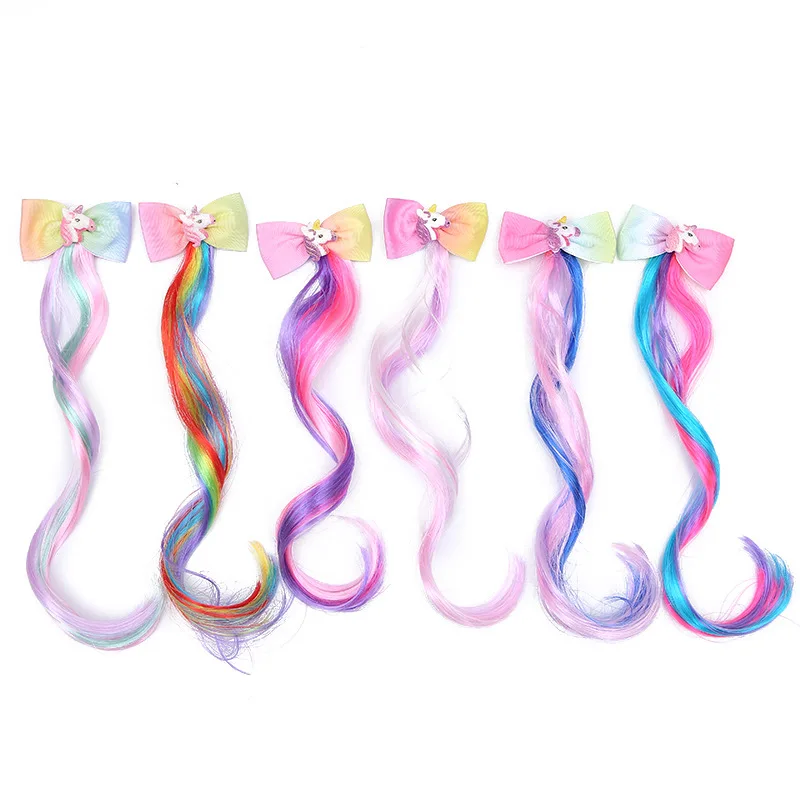Peluca de unicornio brillante con coleta colorida para niña - imagen 2