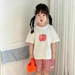 Camiseta de frutas con cuello redondo básica para bebé y peques