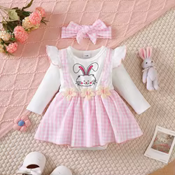 Conjunto falda tirantes para niña – Estampado conejo con diadema