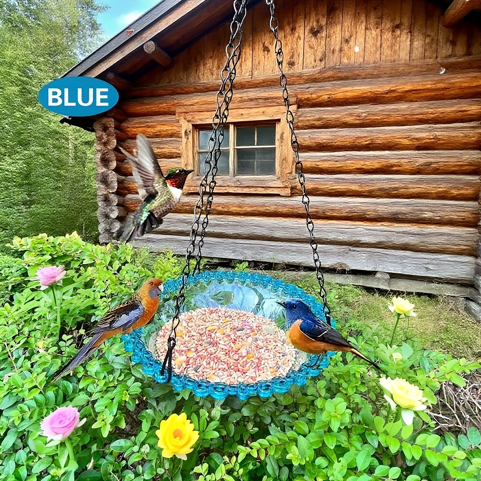 Comedero y bebedero colgante para loros con baño de jardín - imagen 3