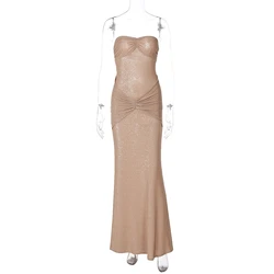 Vestido de maternidad sirena sin tirantes lentejuelas champán