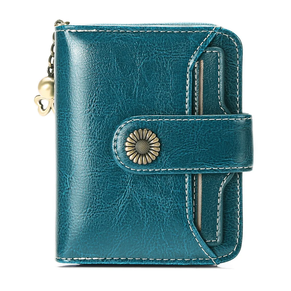 Cartera de cuero suave corta multifuncional con porta licencia