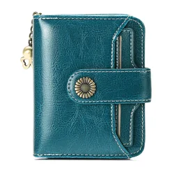 Cartera de cuero suave corta multifuncional con porta licencia