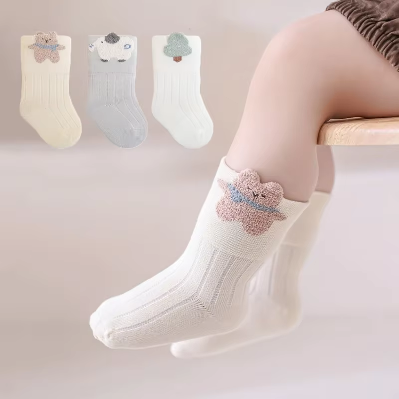 Calcetines bebé altos de rayas con dibujos, cálidos y suaves - imagen 5