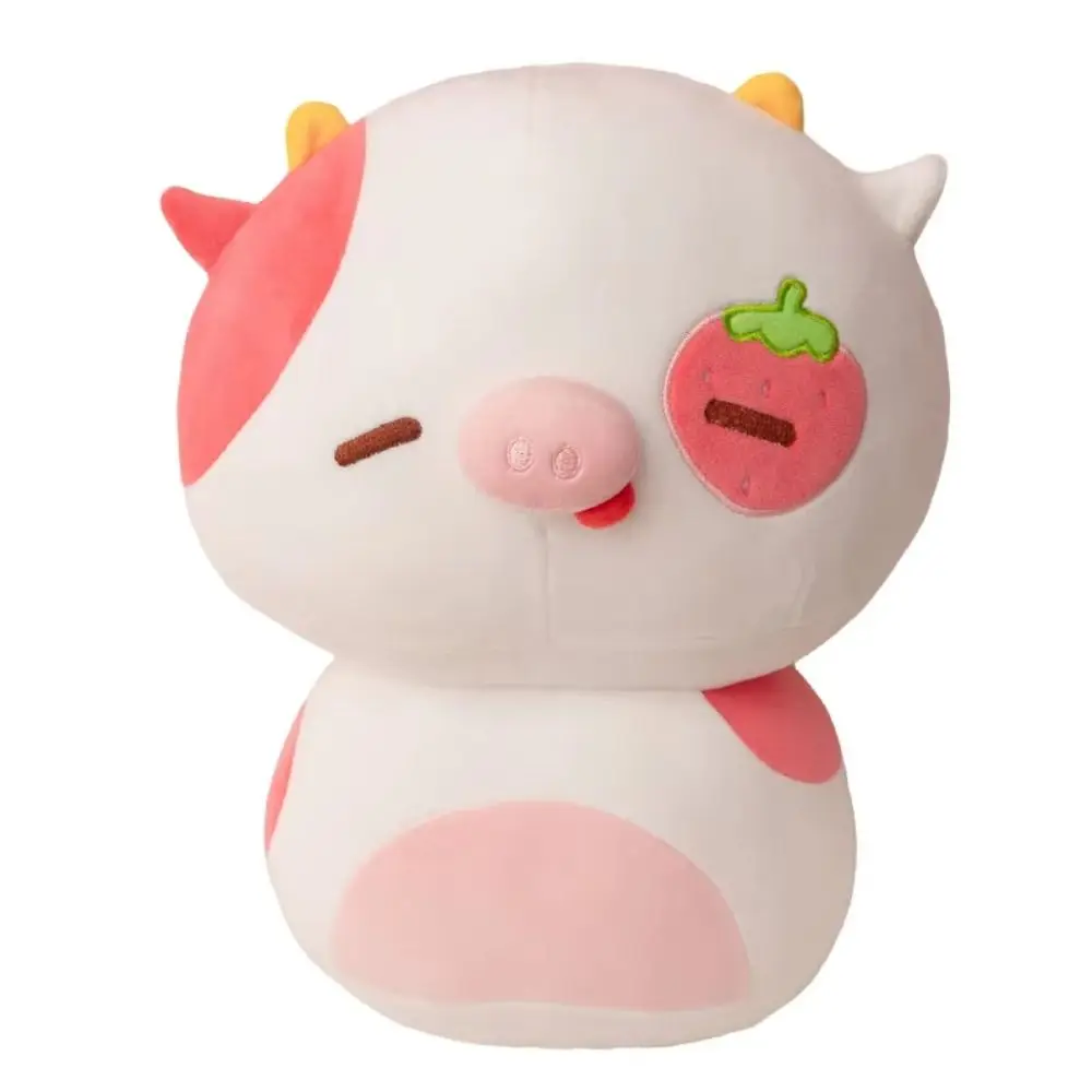 Peluche suave de cerdo y vaca con fresa rosa para niñas - imagen 4
