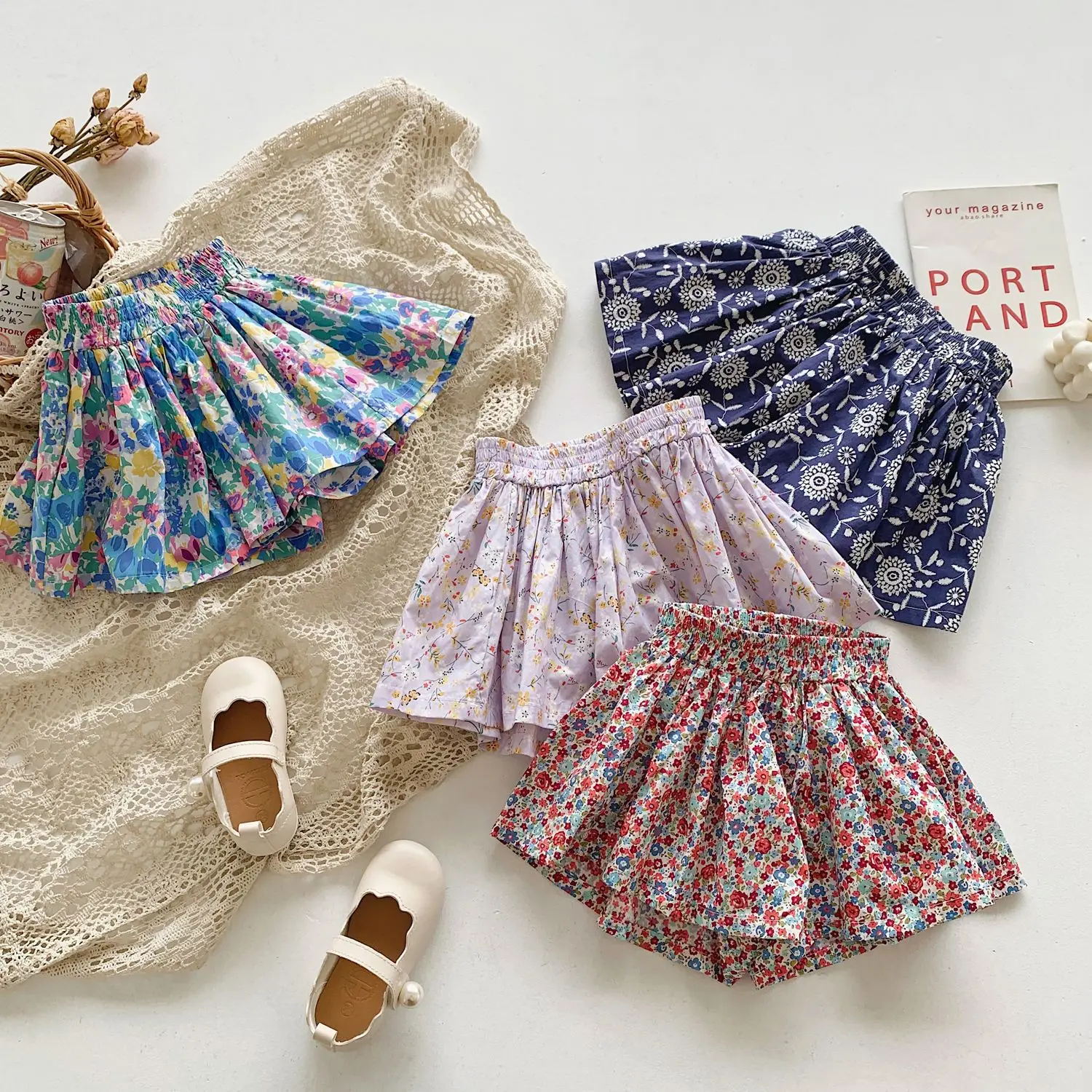 Shorts de verano para niña con volantes - Estampado floral - imagen 5