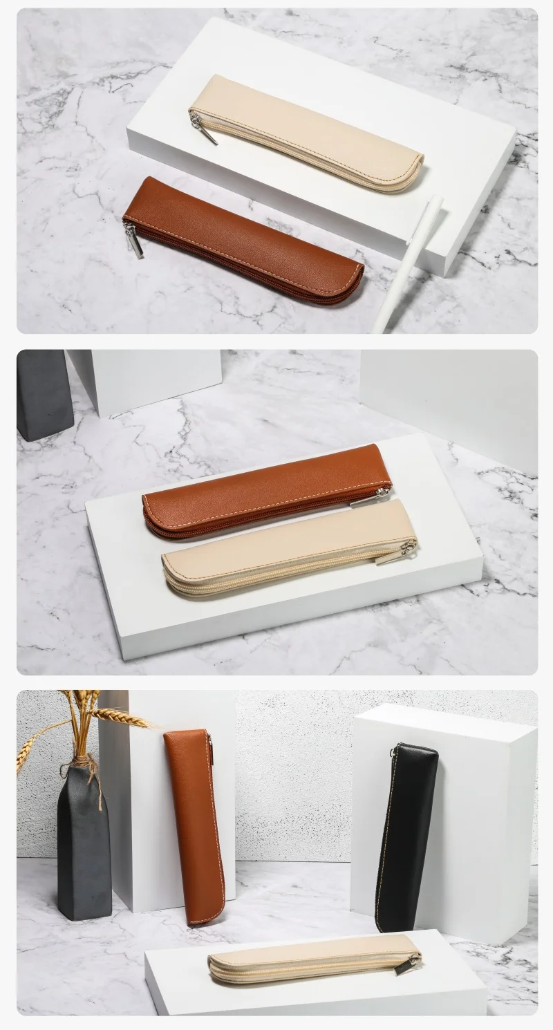 Estuche pequeño tipo neceser de cuero PU con cremallera