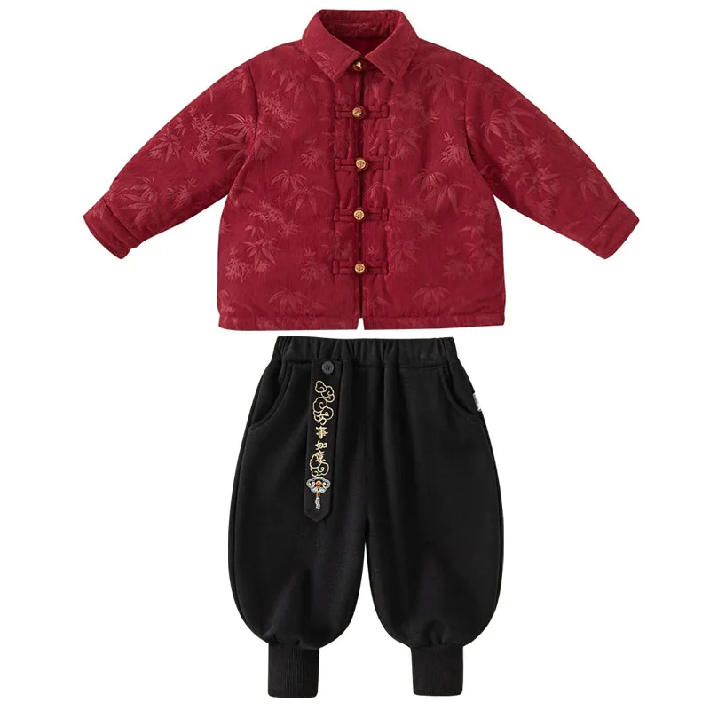 Conjunto de invierno para bebé estilo chino rojo, manga larga cálido - imagen 2