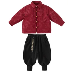 Conjunto de invierno para bebé estilo chino rojo, manga larga cálido