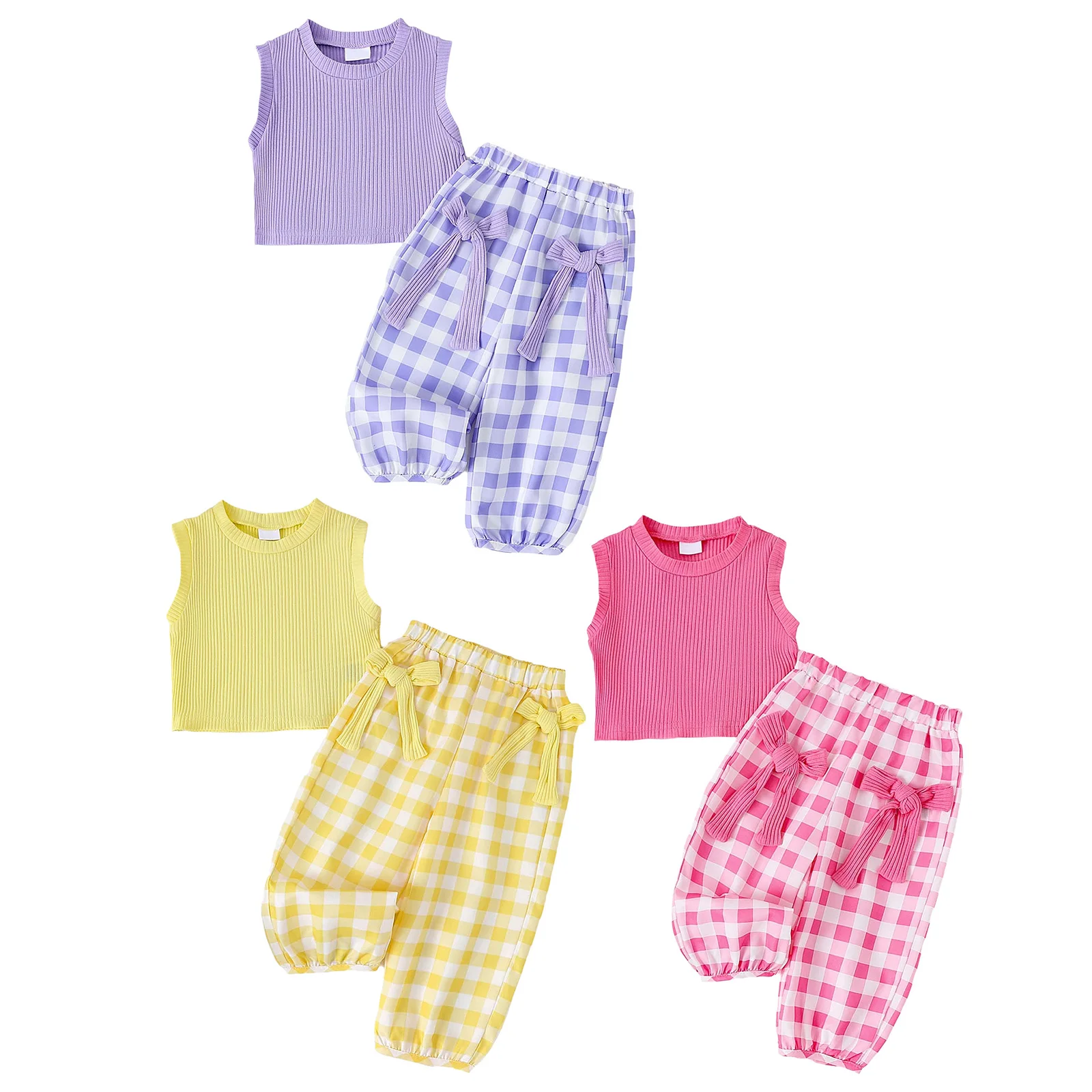 Conjunto de verano para niña con lazo a cuadros - imagen 3