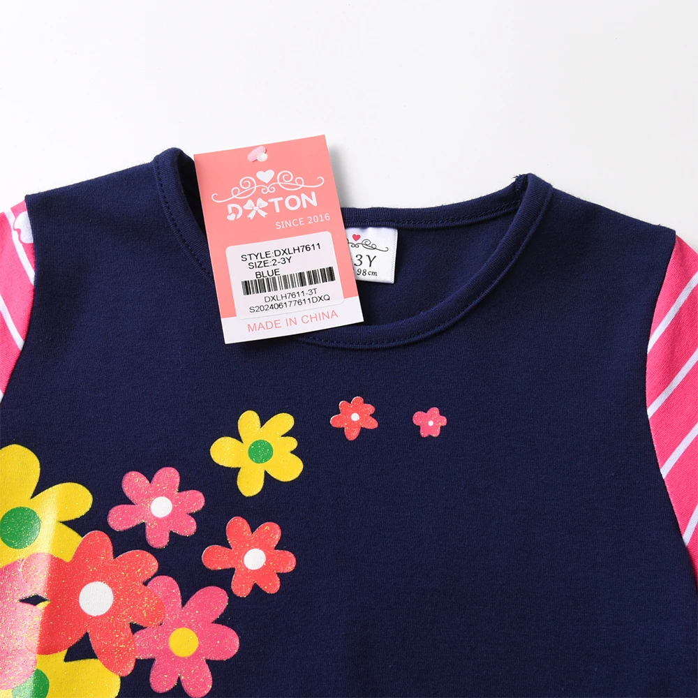 DXTON Vestido de niña a rayas manga larga para otoño - imagen 2