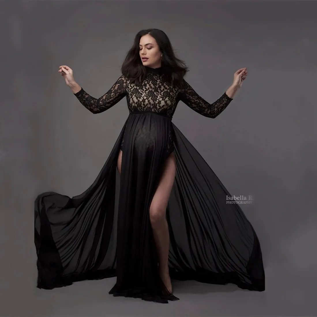Body de encaje elástico para embarazadas – Vestido fotos premamá - imagen 4