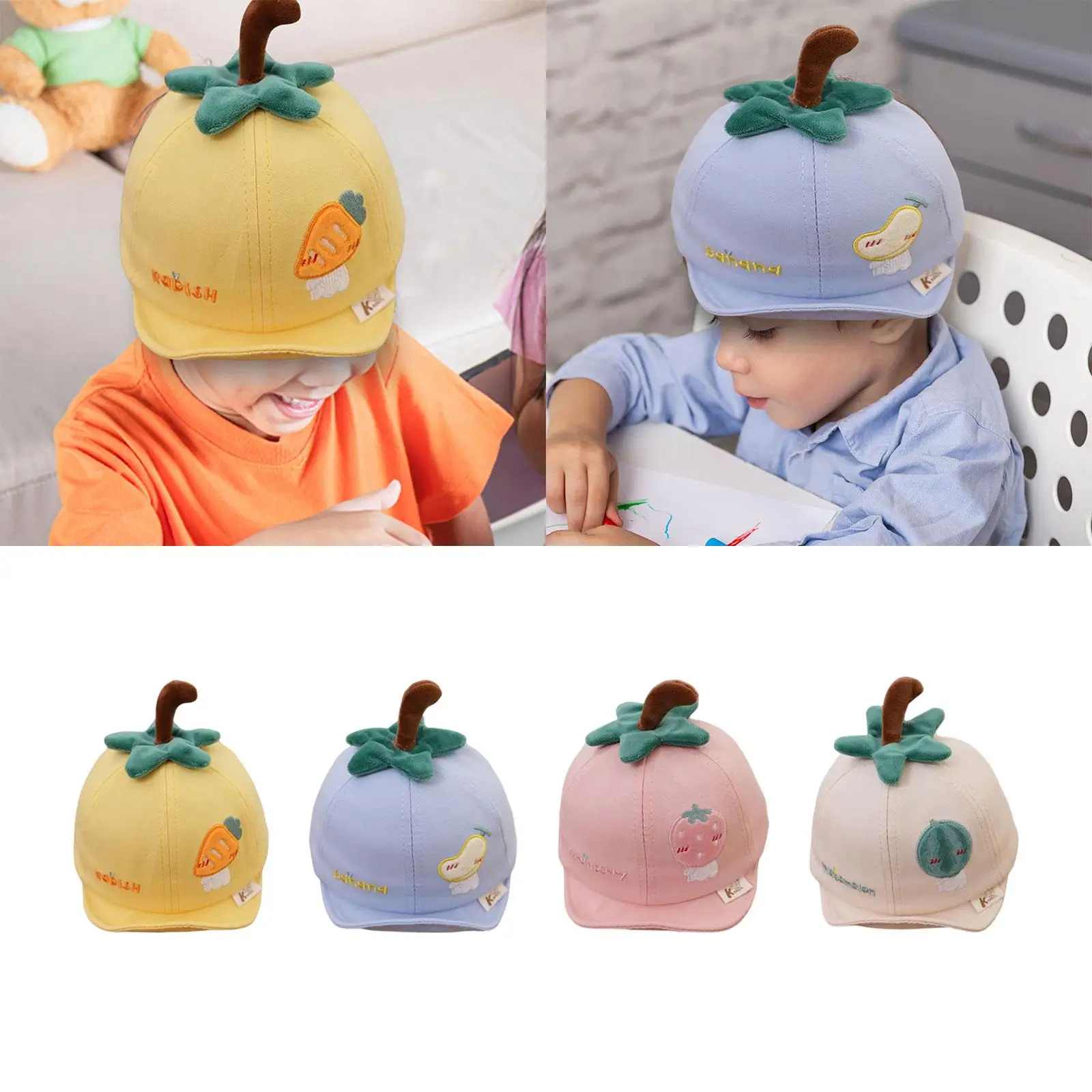 Patrón de frutas y bordado en la gorra infantil