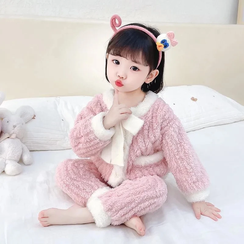 Pijama de invierno de franela gruesa de dos piezas para niños - imagen 4