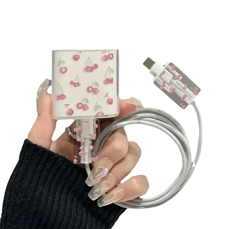 Funda protectora para cable de carga rosa con flores - imagen 3