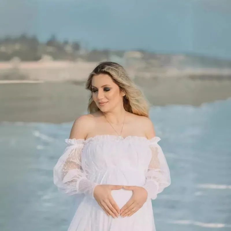 Vestido premamá de tul con lunares y escote corazón para fotos - imagen 5