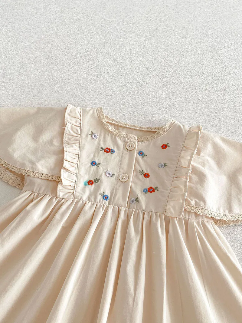 MILANCEL vestido de verano bebé con mangas onduladas y flores bordadas - imagen 4