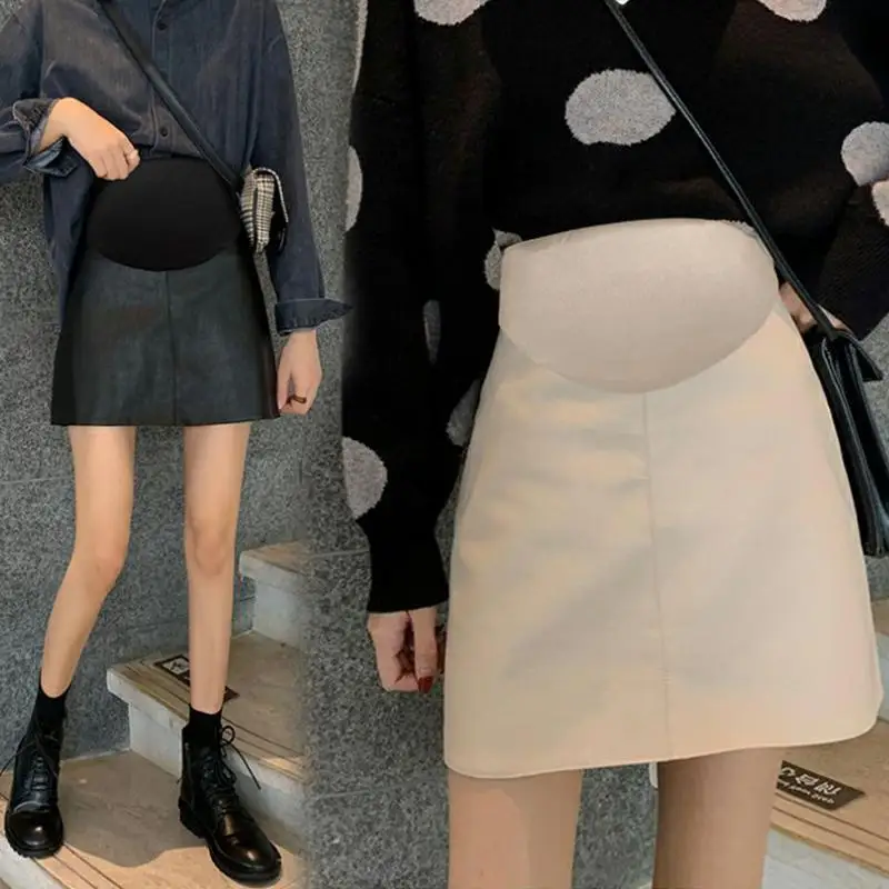 Falda premamá corta de piel sintética - imagen 3
