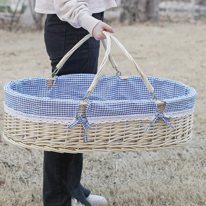 Cesta moisés de mimbre tejida a mano con asas para bebé - imagen 2