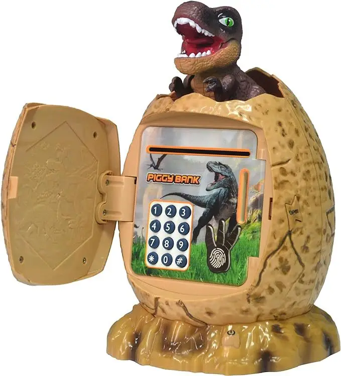 Hucha dinosaurio con dinero depositado
