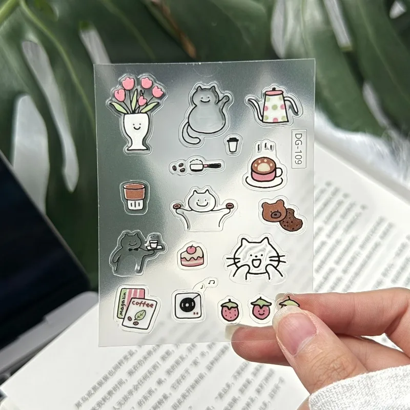 Pegatinas 3D de gatos y café para decorar diarios y botellas - imagen 2