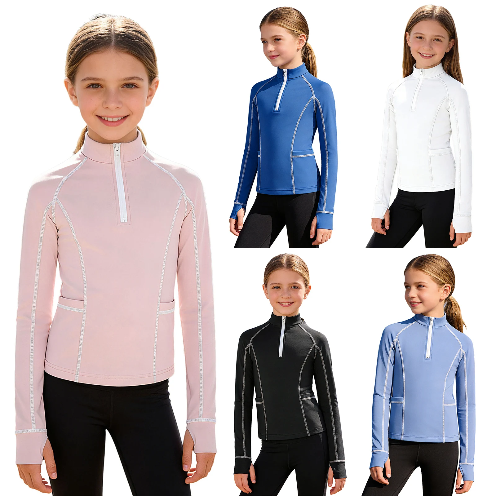 Camiseta manga larga niña media cremallera con bolsillos patinaje - imagen 2