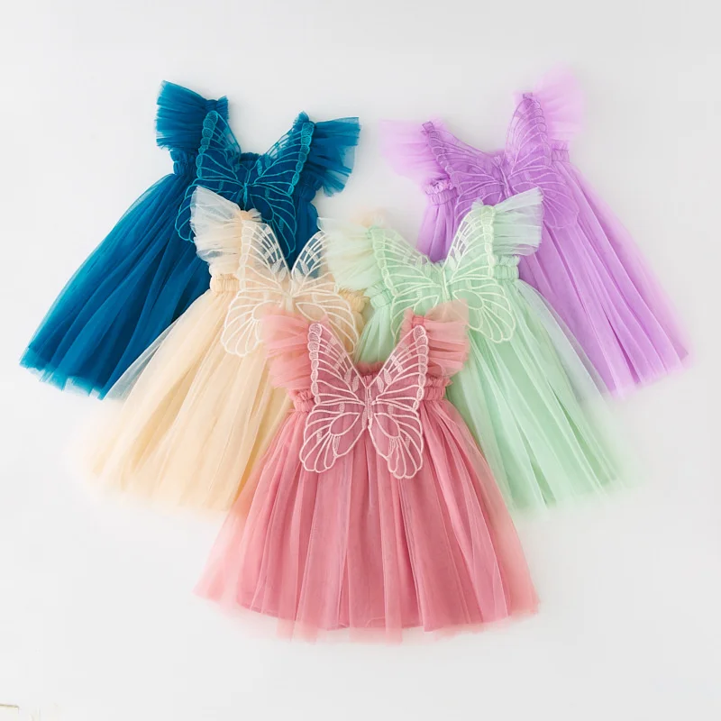 Vestido princesa de malla con mangas voladoras para niñas - imagen 4