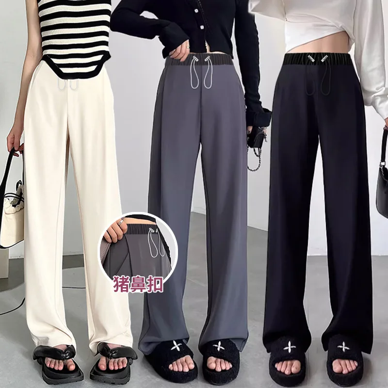 Pantalones de maternidad holgados de pierna ancha con cordón - imagen 3