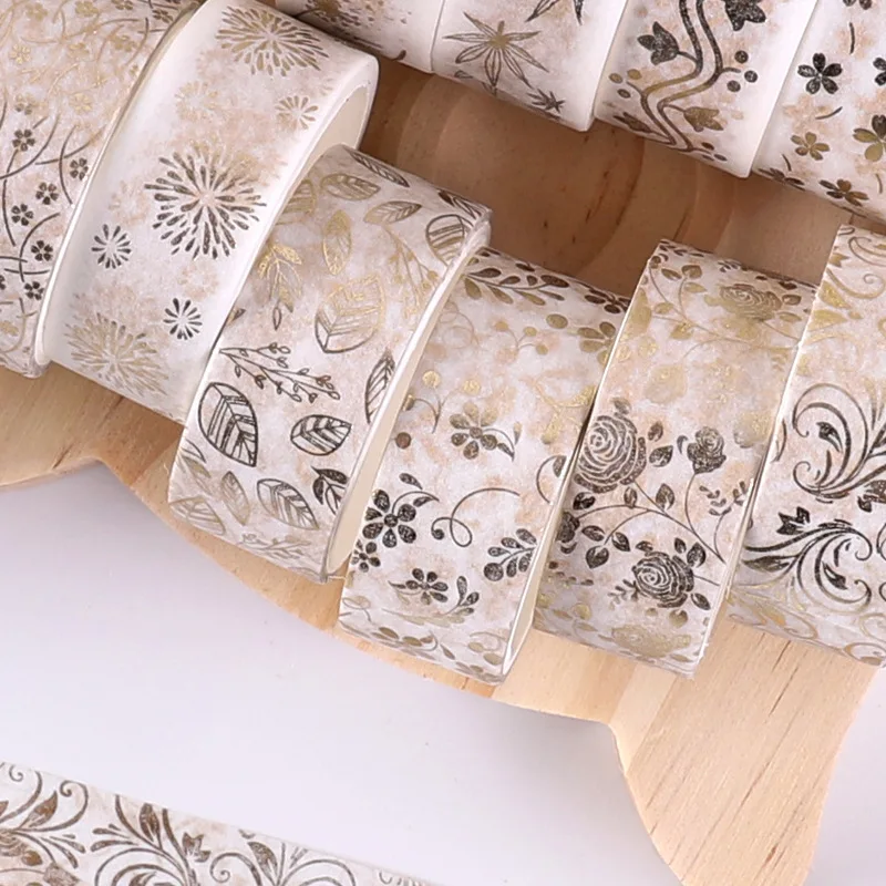 Cinta washi flores y plantas doradas con lámina decorativa - imagen 5