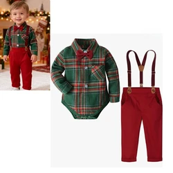 Traje navideño para bebé formal con pajarita y tirantes