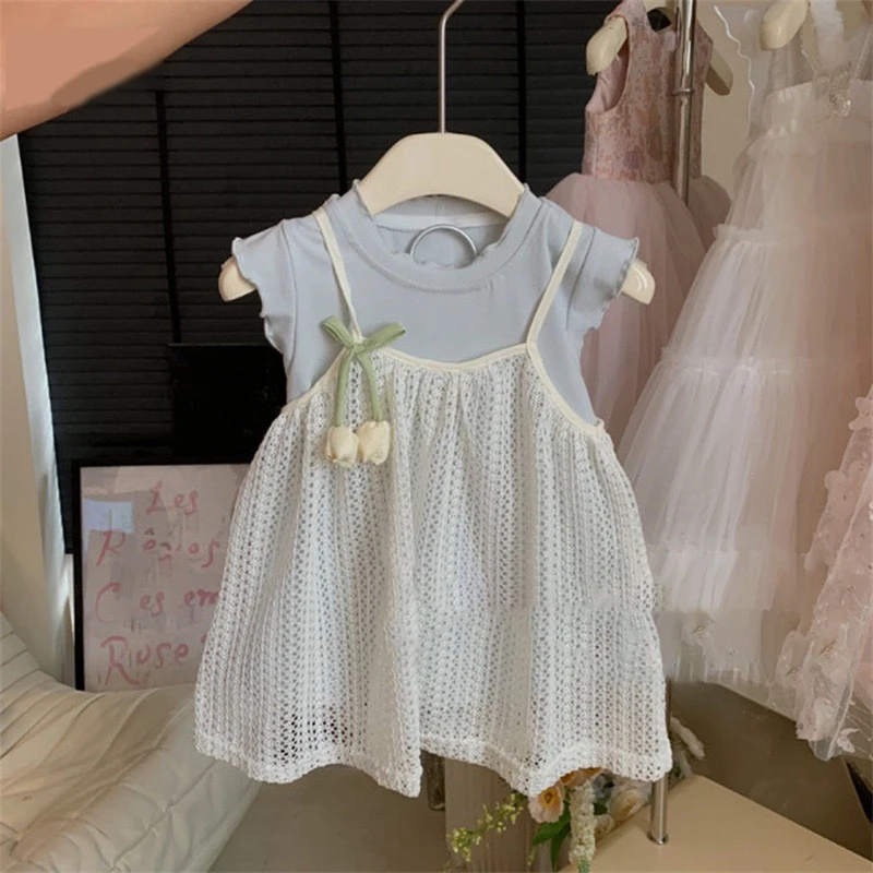 Conjunto bebé falda y top de punto azul marino tulipán verano - imagen 3