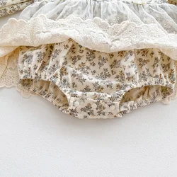 MILANCEL Vestido de encaje para niña – Mameluco floral con sombrero