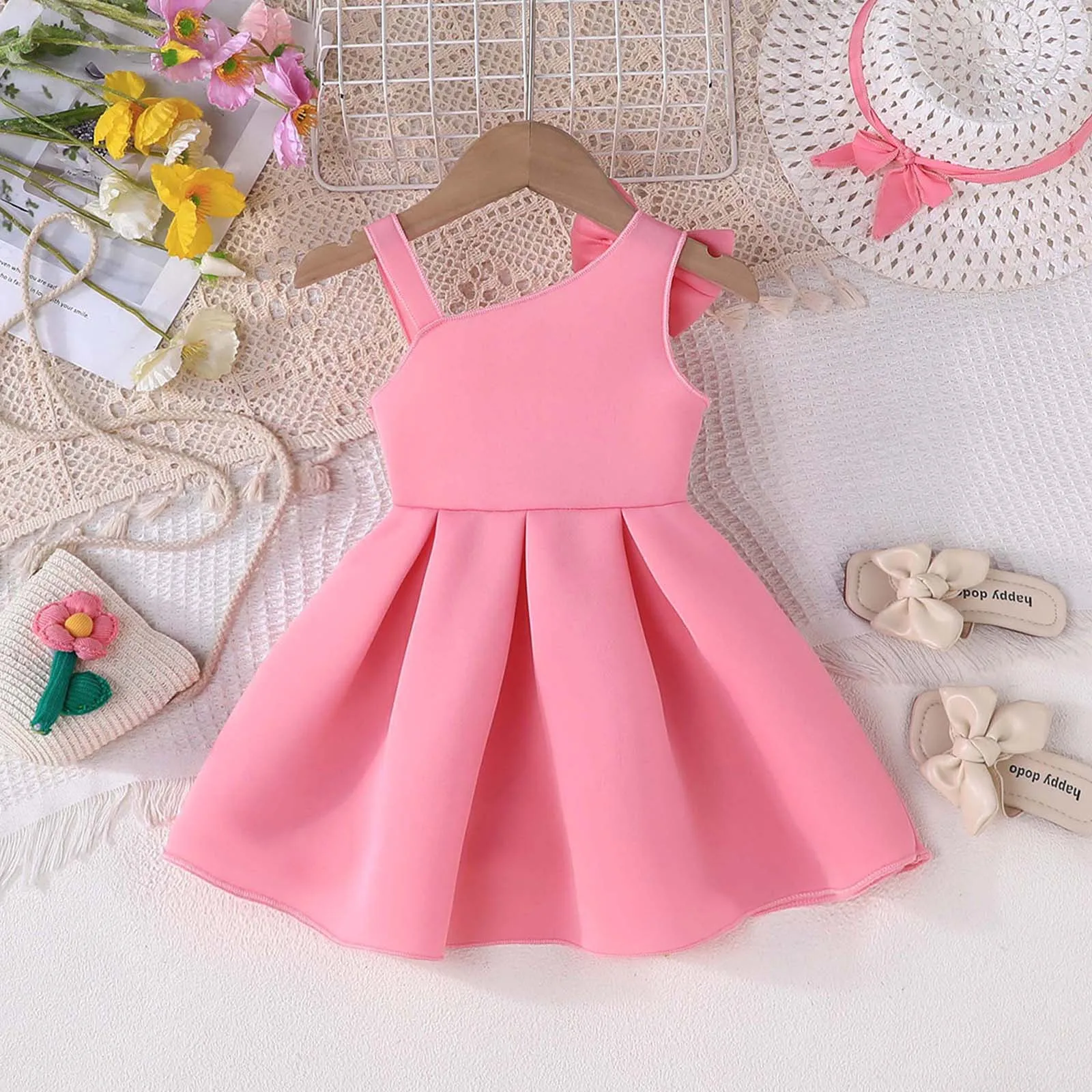 Vestido floral fiesta con lazo para niña – Un hombro, boda, cumpleaños - imagen 4