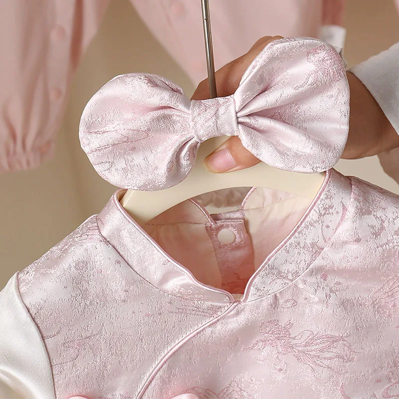 Conjunto recién nacida estilo chino rosa princesa de manga larga - imagen 2