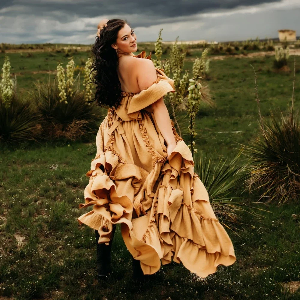 Vestido de embarazo bohemio algodón plisado para fotos - imagen 5