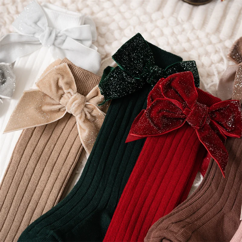 Calcetines Navidad niña – Algodón rojo suave con lazo grande - imagen 3