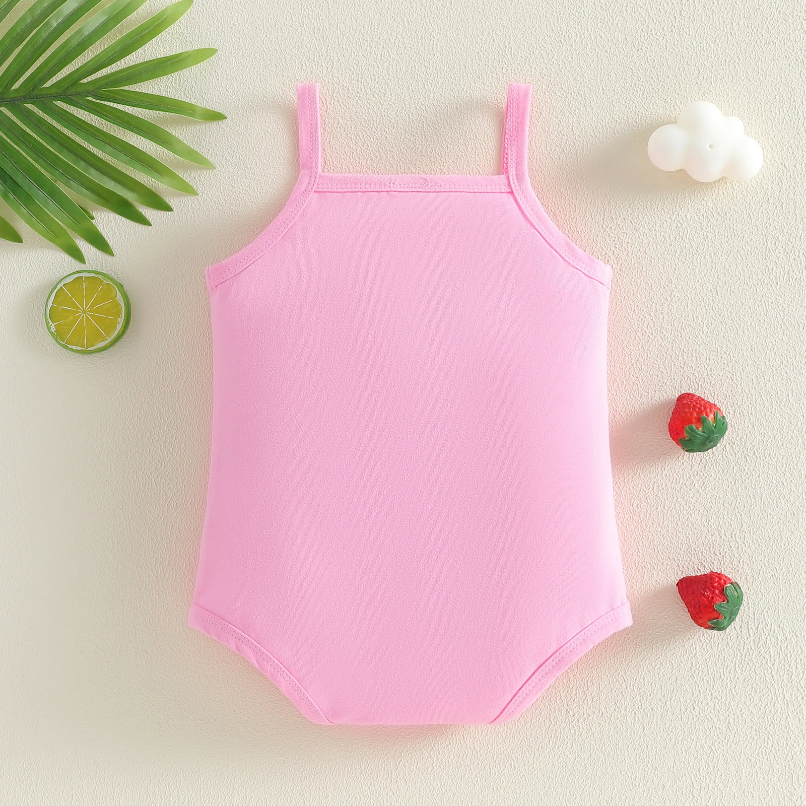 VISgogo mono de verano sin mangas para bebé niña con bordado fresa - imagen 2