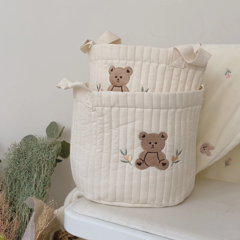 INS Bolsa de pañales con bordado osito para bebé - Caddy - imagen 4