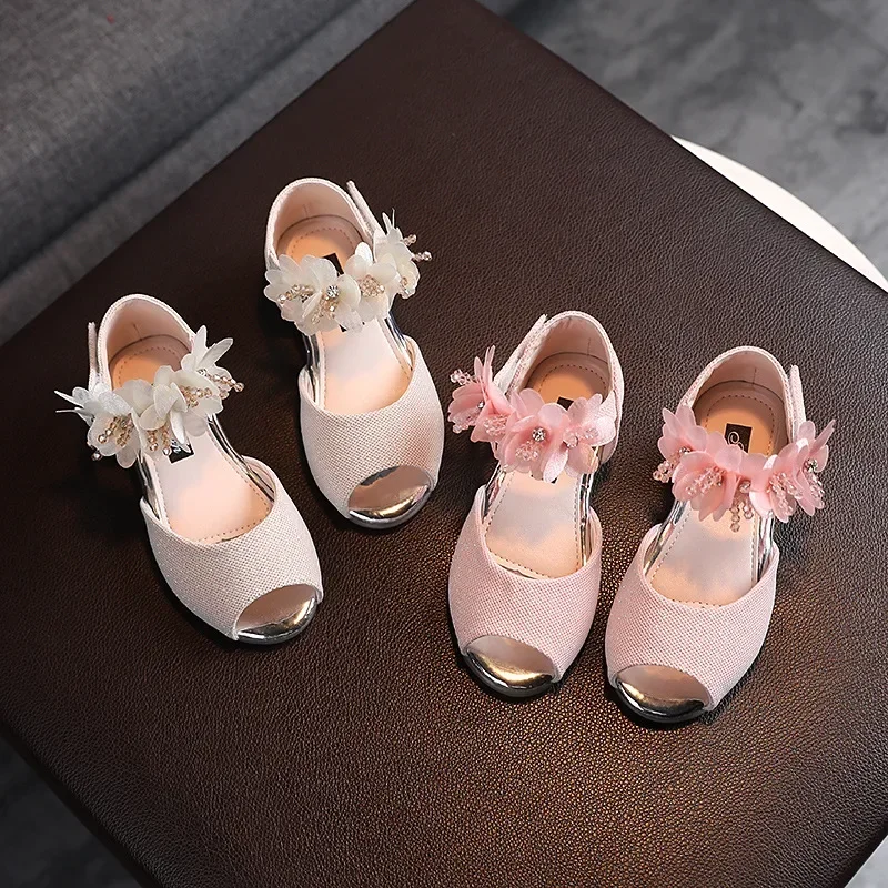 Sandalias infantiles para niñas de princesa con flores y pedrería - imagen 5