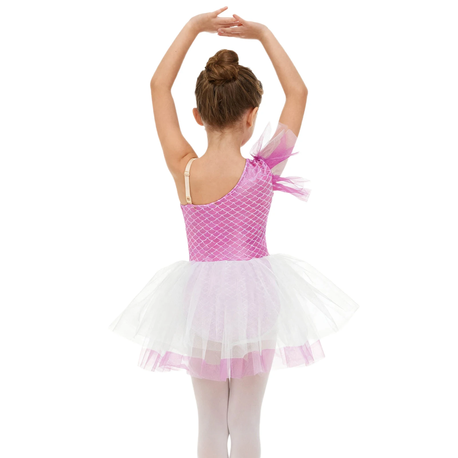 Vestido tutú de ballet para niñas un hombro escamas pescado sirena - imagen 5