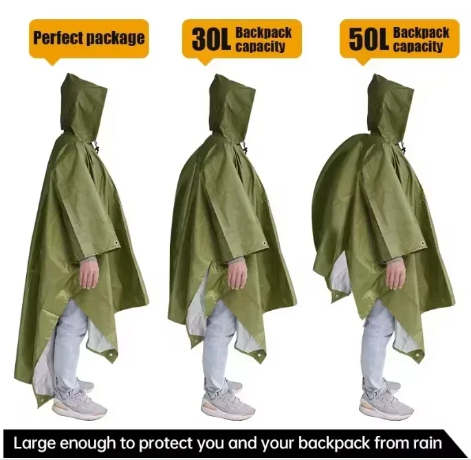 Poncho impermeable con capucha camuflaje para camping y trekking unisex