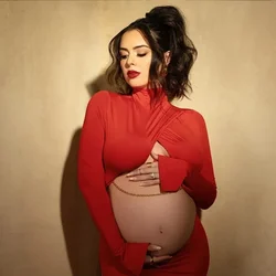 Vestido de maternidad largo manga larga elástico para fotos