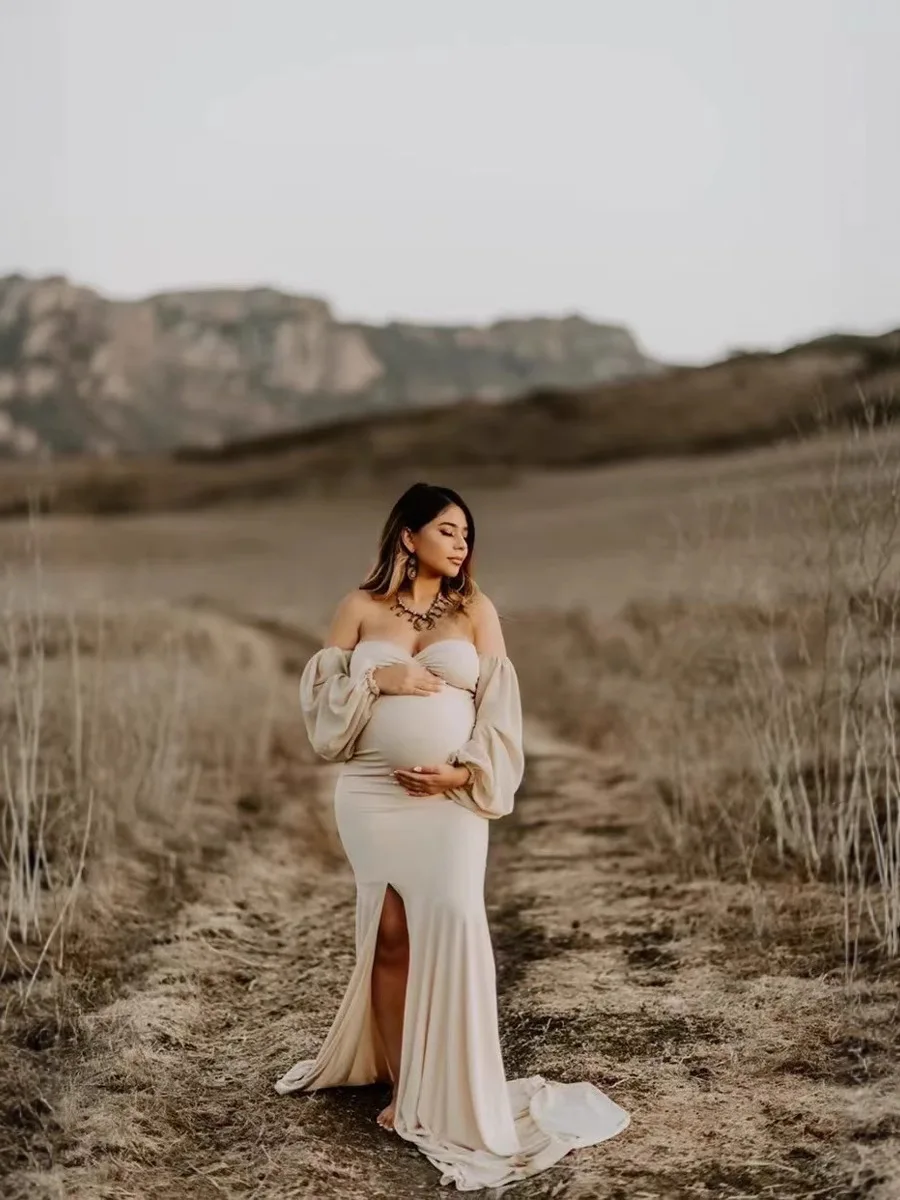 Vestido de premamá elegante con hombros descubiertos para fotos - imagen 2