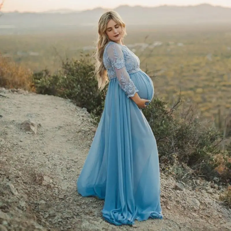 XXFE vestido de maternidad con tren para fiesta, manga media cómodo - imagen 2