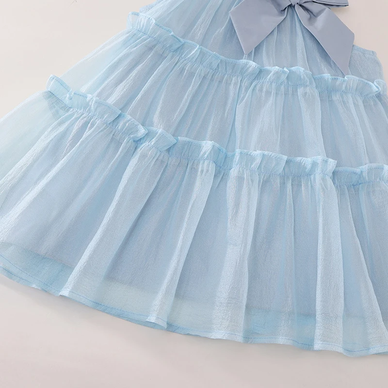 Vestido de verano de malla azul con lazo princesa para bebé - imagen 2